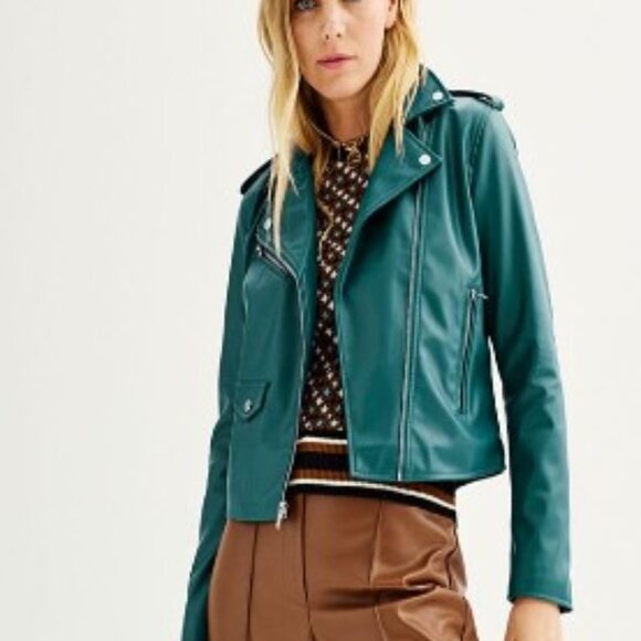 Nine West Jackets & Blazers - Nine West Faux-Leather Side Zip Moto Jacket Teal Size XS New with tags!